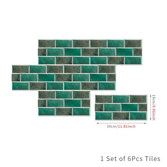 Zhuge Vintage ceramic tiles, PVC self-adhesive wall tiles, kitchen and bathroom waterproof wall decoration wallpaper (green, 6 pieces)