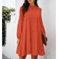 thumbnail image 2 of Femmes Robe Décontractée, Robe à Col Rond Manches Bouffantes Confortable Fluide Respirant Léger pour Bureau pour Dame pour les Vacances Rose, Noir, Mandarine, 2 of 6