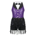 thumbnail image 1 of Sinleey Robe Justaucorps à Paillettes avec Franges pour Filles, Franges, Latin, Jazz, Rumba, Salsa, Chacha, Tenue de Danse Moderne, Violet 16, 1 of 7
