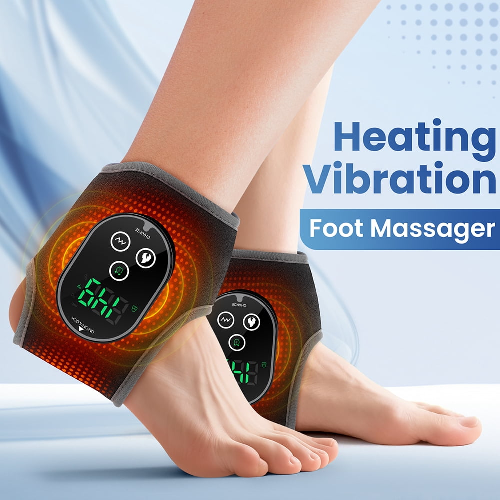 2PCS Cordless Ankle Massager Foot Ankle Massager with 4 Heat Level Vibration Modes, Wireless Ankle Massager Rechargeable, Portable Electric Foot Massager Christmas Gift for Women Men, Black