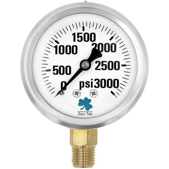 Zenport LPG3000 Glycerin Liquid Filled Pressure Gauge, 3000 PSI, Silver