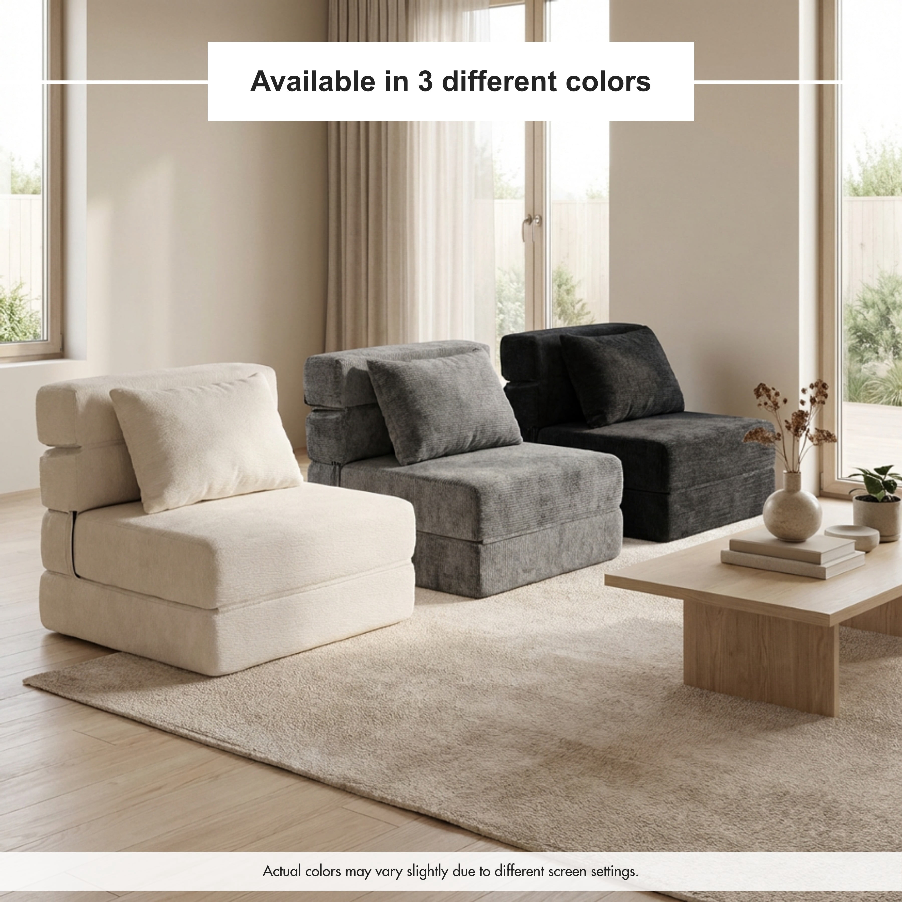 Oak and Birch 3-in-1 Folding Floor Sofa Bed, Convertible Floor Sofa to Chaise & Sleeper with Lumbar Pillow for Apartment, Dorm & Small Spaces, Chenille, Dark Gray