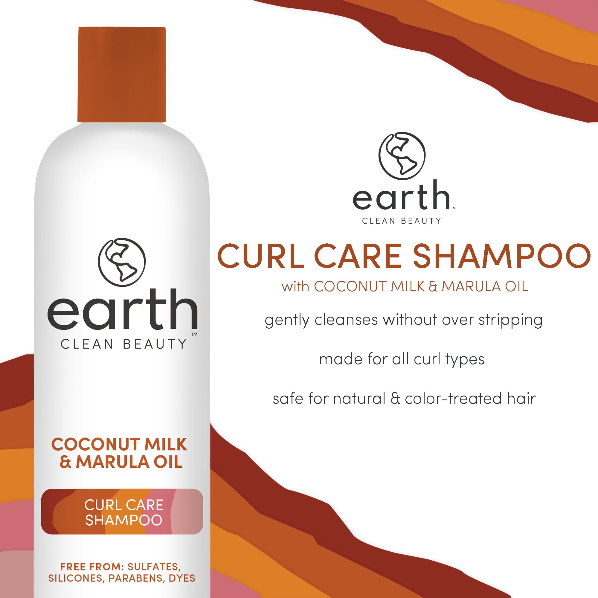 earth Clean Beauty Curl Care Shampoo with Coconut Milk and Marula Oil, for All Curl Types, 12 fl oz.