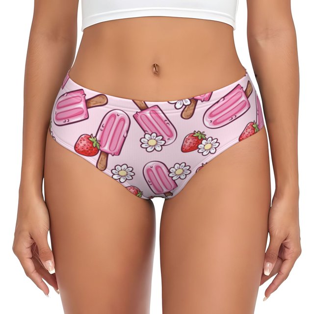 Fotbe Strawberry Popsicle Calzones Estampados para Mujer – Ropa Interior de Algodón, Cómoda, Suave y Elástica-Medium