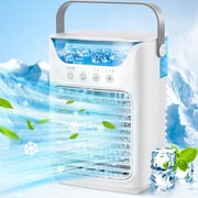 Portable Air Conditioner, Mini Tabletop Cooling Fan with Humidifier, 3 Speeds 2 Mist Modes, RGB Color Light, 2/4/6H Timer, Quiet USB Type-C Air Cooler for Home Office Dorm