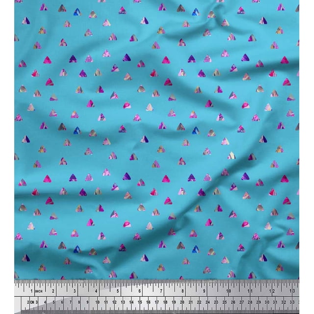 Soimoi Japan Crepe Satin Fabric Texture & Triangle Geometric Print Fabric by The Yard 42 Inch Wide