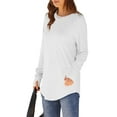 thumbnail image 6 of YEJIMAN Long Sleeve T-shirt, White V Neck T Shirts For Women, Womens Tunic Tops to Wear with Leggings Long Sleeve Thumb Hole Shirts Crew Neck Curved Hem, Big & Tall, 6 of 7