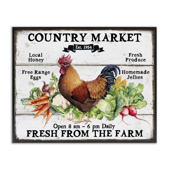 Stupell Industries Country Market Vegetables Food & Beverage Painting Black Framed Art Print Wall Art, 14 x 11