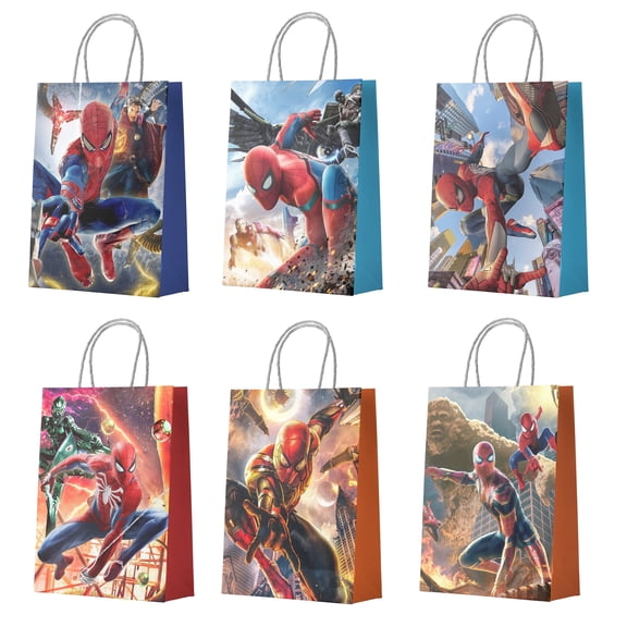 Spiderman Party Gift Bag Set - 24 Spiderman Themed Party Gift Bags, 6 Different Spiderman Designs Perfect for Spiderman Birthday Party Supplies for Boys/Kids
