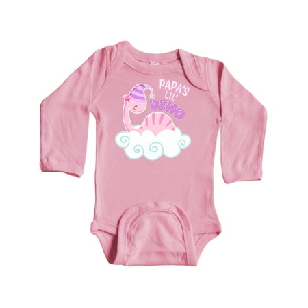 

Inktastic Papa s Lil Dino with Cute Pink Baby Dinosaur Gift Baby Boy or Baby Girl Long Sleeve Bodysuit