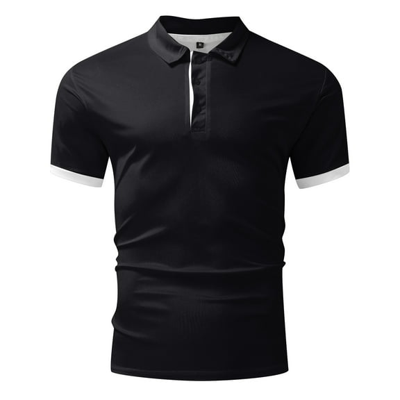 Gubotare Short Sleeve Polo Shirts For Men Big And Tall Men's Short Sleeve Polo Shirts Casual Slim Fit Contrast Color Stitching Stripe Cotton Shirts,Black L