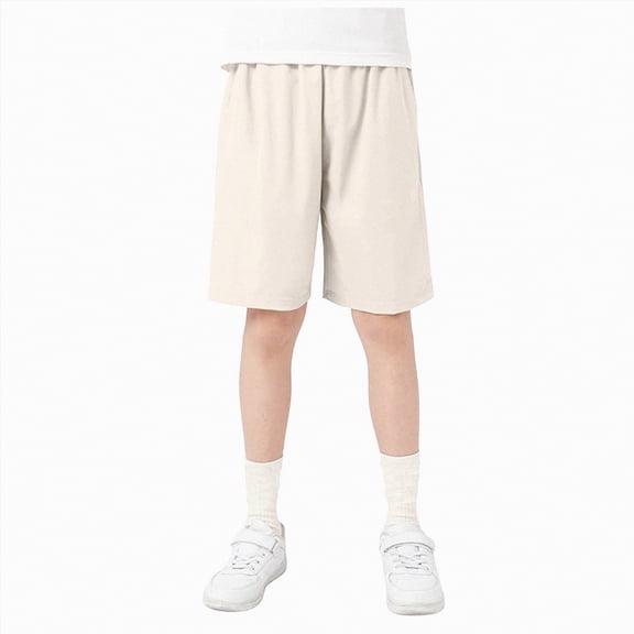 Linfrsh Boys Basketball Shorts Kids Boys Breathable Quick Dry Lightweight Outdoor Sports Shorts(Beige,5-6 Years)