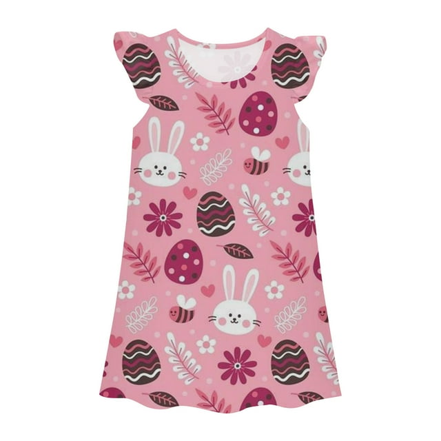 MIASHUI Robe de Princesse pour Filles, Chemises de Nuit pour Enfants Filles, Manches Volantées, Pyjama, Rose Vif, 8-9 Ans