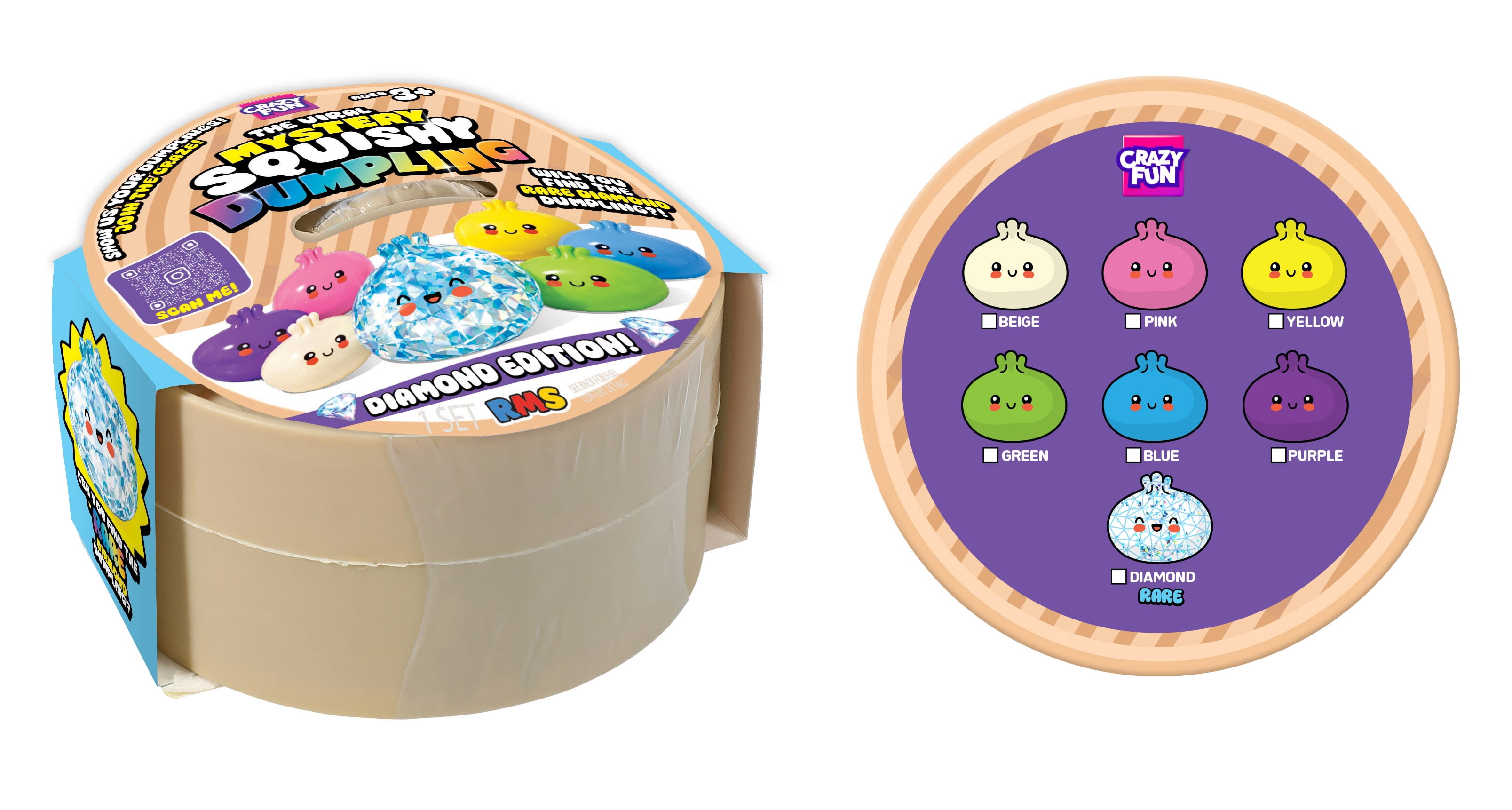Squishy Diamond Dumpling Surprise Mystery Toy by RMS, Stress Relief Squeeze Toy for Kids
