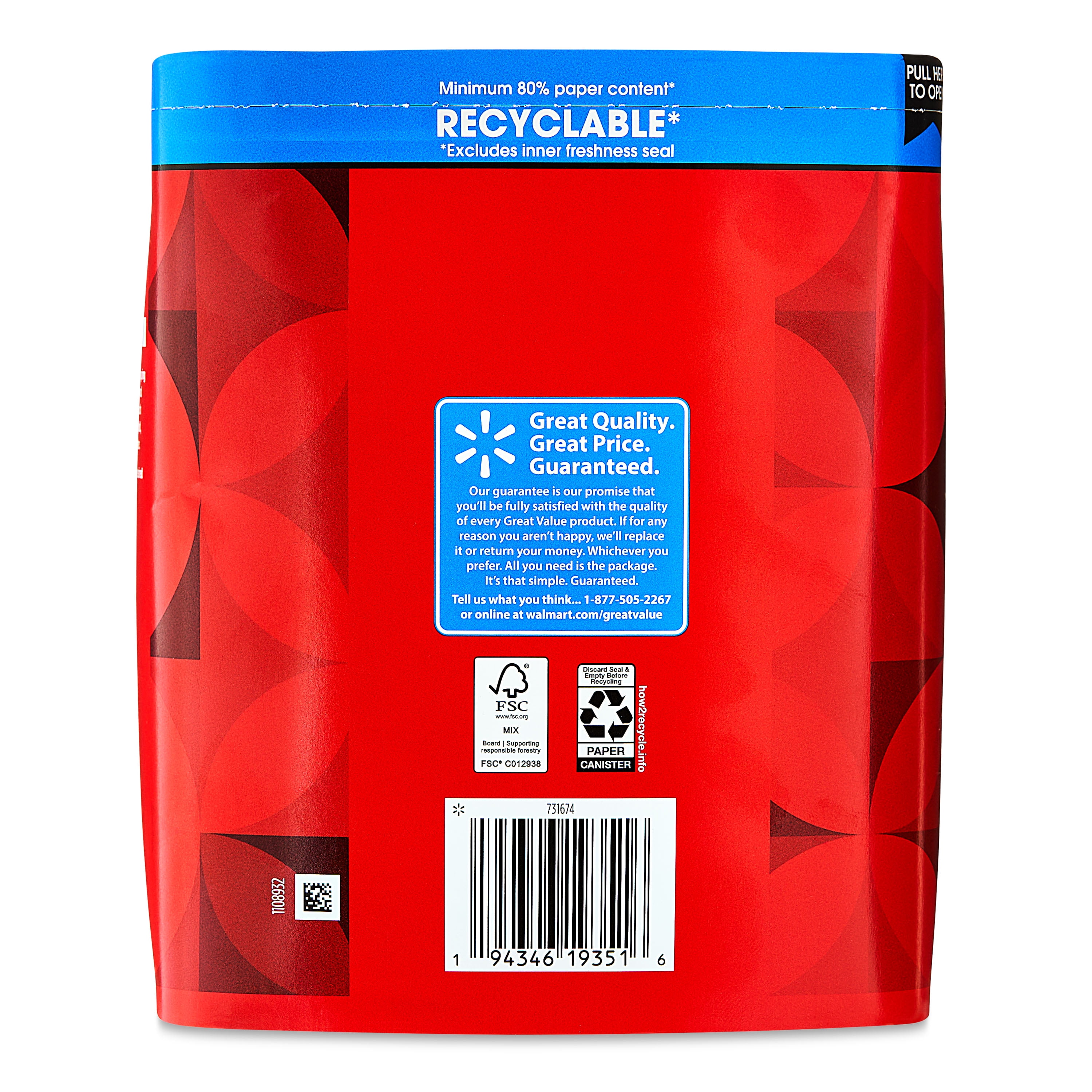 (6 pack) Great Value Classic Medium Roast Ground Coffee, Naturally Caffeinated, 25.9 oz