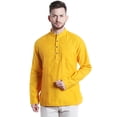 thumbnail image 1 of Shatranj Men's Mandarin Collar Pintucked Cotton Indian Kurta Tunic; Yellow, 1 of 5