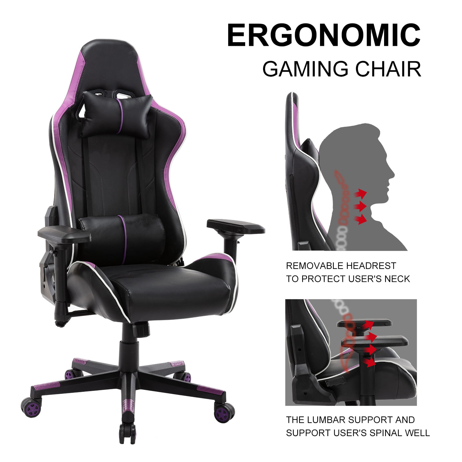 PULUOMIS Massage Gaming Chair White Swirl Computer Chair with Footrest White Lumbar Support & Headrest Adjustable Ergonomic Video Gaming Chair for Adults 