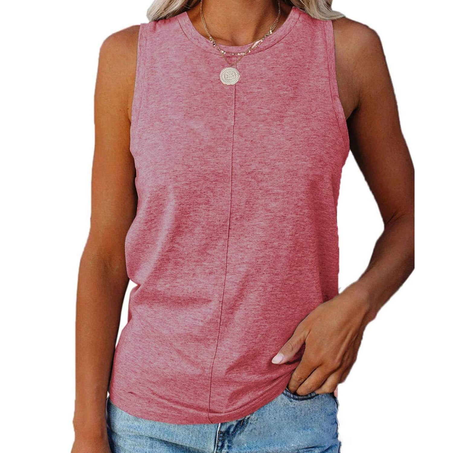 Mafulus Womens Crew Neck Tank Tops Sleeveless T Shirts Summer Solid