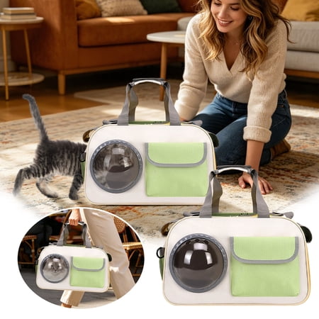 Gytml Pet Carrier Backpack Breathable Nylon Cat Dog Carrier Ergonomic Seat Belt Safe Bag For Hiking Travel & Outdoor Activities(Green-28X26X45cm)