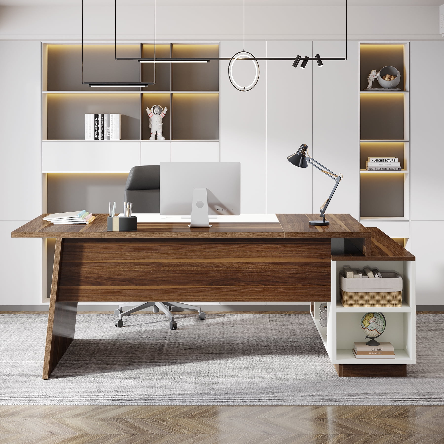 Tribesigns 78-Inch Executive Office Desk: Modern L-Shaped Desk with File Cabinet and Storage Shelves, Large Wood Computer Desk for Home Office