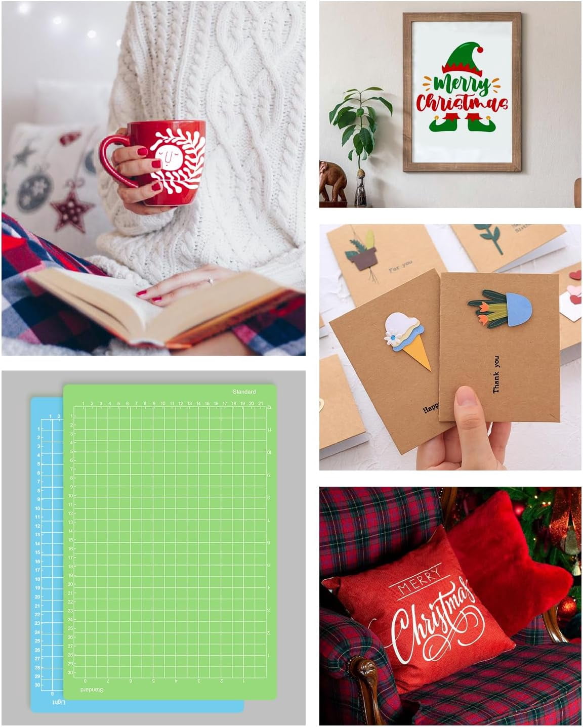 Cutting Mat for Cricut Joy Xtra 12x8.5in 6 Pack Variety Adhesive (Standard & Light Grip) Reusable Craft Cutting Mats Sticky Accessories Replacement for Cricut Maker & Explore
