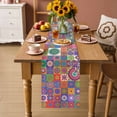 thumbnail image 6 of Colorful Abstract Floral Table Runner, Countryside Flower Plaid Ethnic Cotton Linen Kitchen Table Decoration Washable Dining Tabletop Runners for Home Party Decor 13x60 Inches, 6 of 9