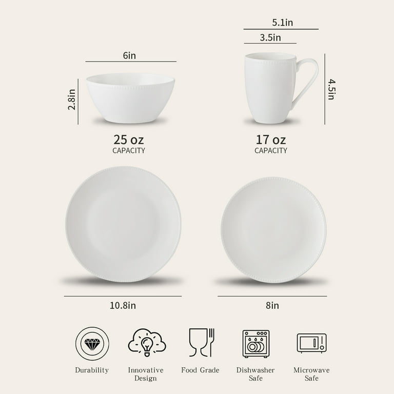 Pacifica Home Pearl Beaded Bone China Modern White Porcelain