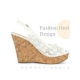 thumbnail image 3 of BLISSFUL STEP Sandales Compensées à Plateforme avec Lacets et Nœud, Slingback, pour Femmes, Blanches (Taille 7), 3 of 5