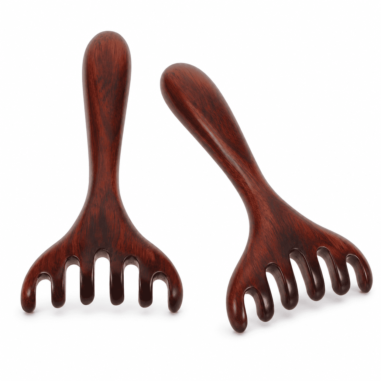 ABCISI Wooden Massage Comb, 2-Piece 6-Claw Purple Sandalwood Scalp and Body Massager, Handheld Acupressure Rake for Head, Neck, Back, Legs and Feet, 5.7 Inch