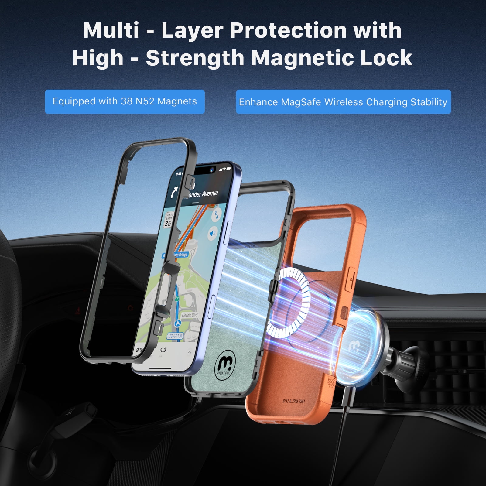 MyBat Pro Magnetic Heavy Duty Rugged Case for iPhone 17 Pro Max, Magsafe Compatible, Shockproof Protective Cover - Orange (No Screen Protector)