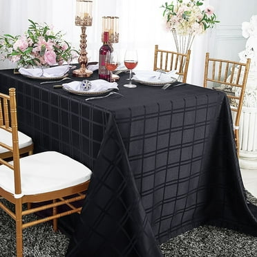 Wedding Linens Inc. 90"x132" Plaid Checkered Pattern Design Polyester Jacquard Rectangular Seamless Linen Tablecloth Table Covers Linens - Black