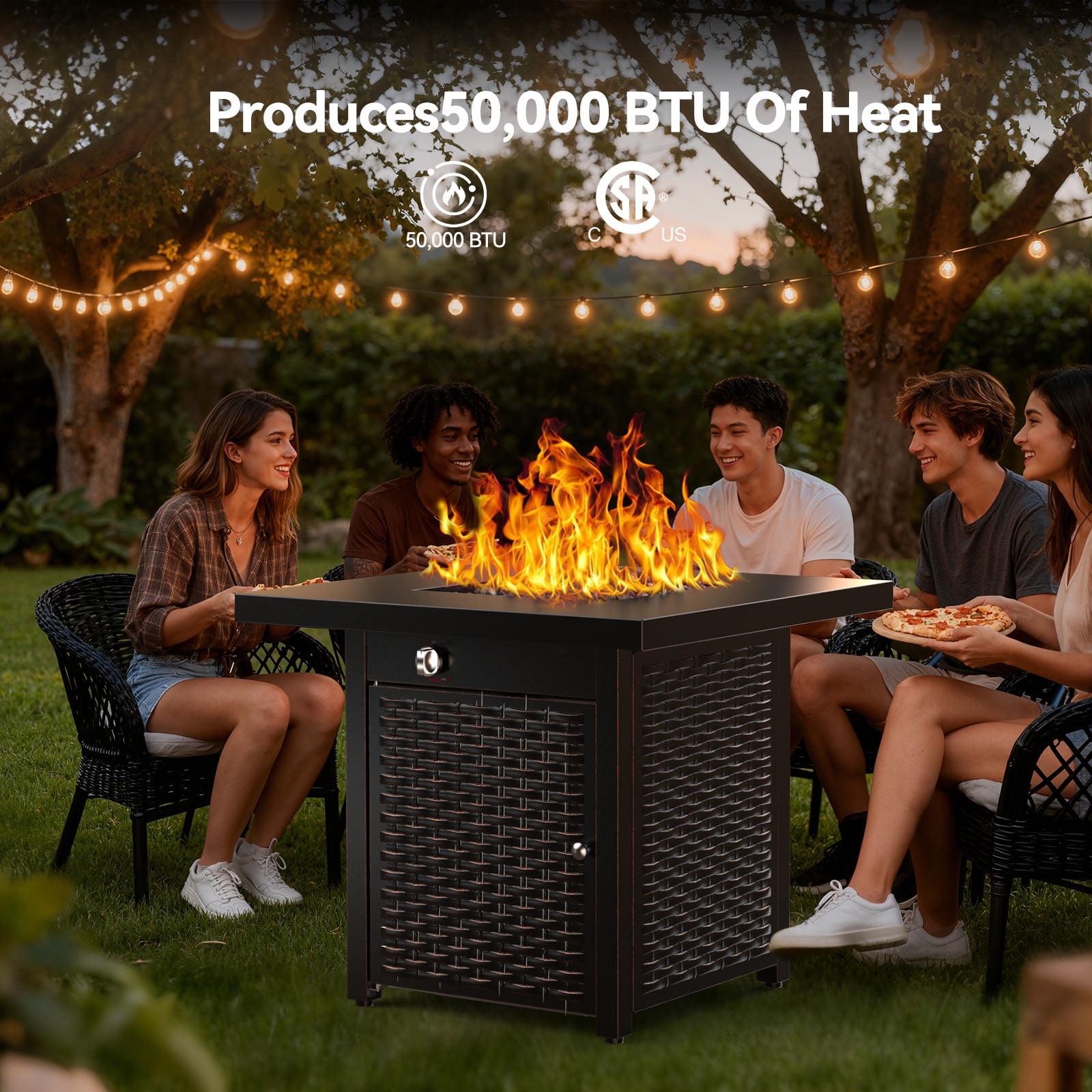 Philergo 28" Outdoor Propane Fire Pit Table with Lid, 60,000 BTU Gas Fire Pit for Patio Garden Party