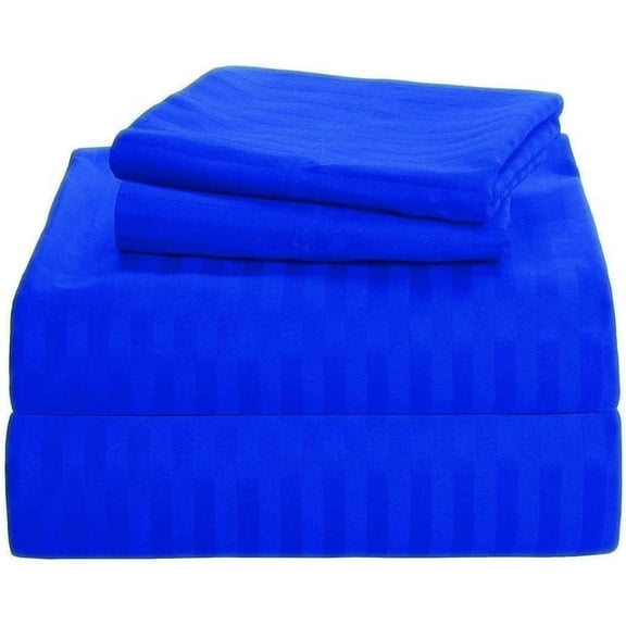 1100 Thread Count 100% Egyptian Cotton 3-Piece Fitted Sheet ( 1 Fitted Sheet + 2 Pillow Covers) 30 Inches Deep Pocket Size Full XL Color Royal Blue Stripe