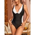 thumbnail image 3 of Charmo Ruffled V Neck One Piece Swimwear for Womens Tummy Control High Cut Bath Suit, 3 of 6