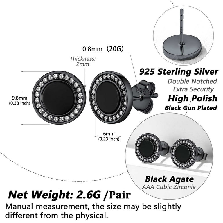 Silvora Black Round Stud Earrings with Shiny AAA Cubic Silvora Black Round Stud Earrings with Shiny AAA Cubic