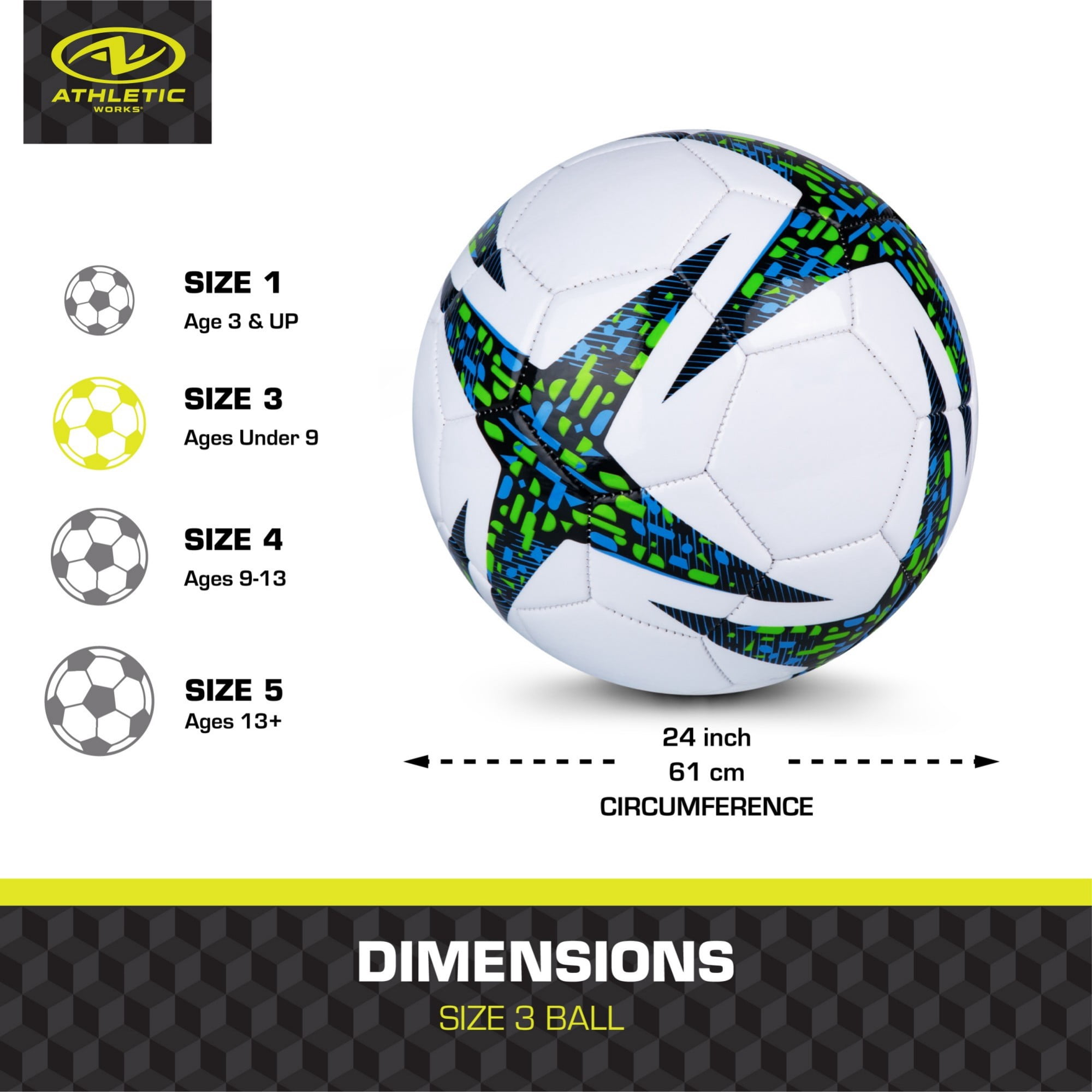 (4 pack) Athletic Works Size 3 Soccer Ball, Blue