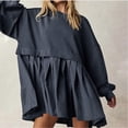thumbnail image 3 of Autumn And Winter Crew Neck Pullover Long Sleeve Sweatshirt Ruffled Patchwork Hoodie Dress, 3 of 9