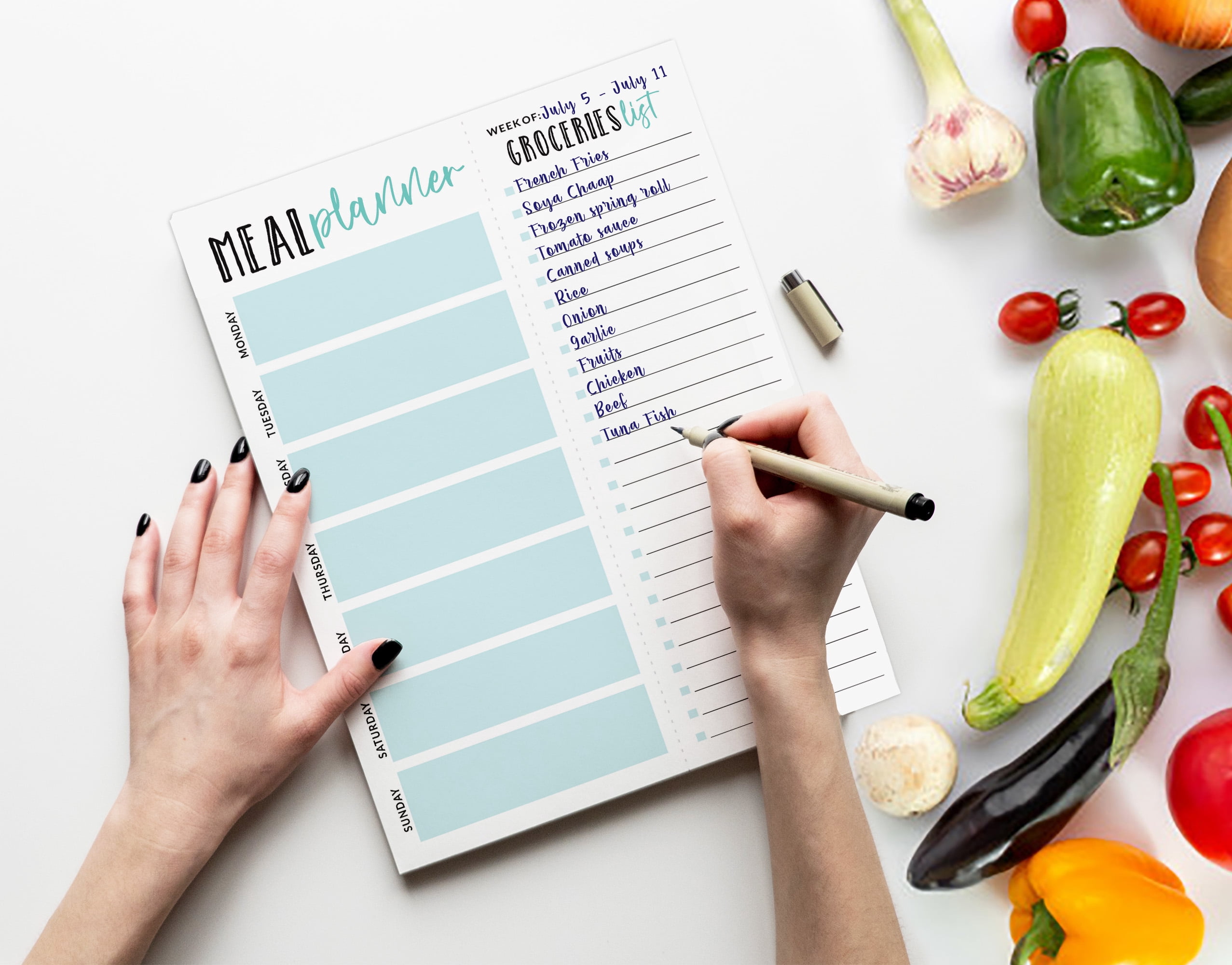 Inkdotpot Weekly Meal Planner Notepad 7"x10 , "Meal Planner" Magnetic Meal Planning Pad with Tear Off Grocery Shopping List for Fridge- Kitchen & Home - 54 Sheets -JJ