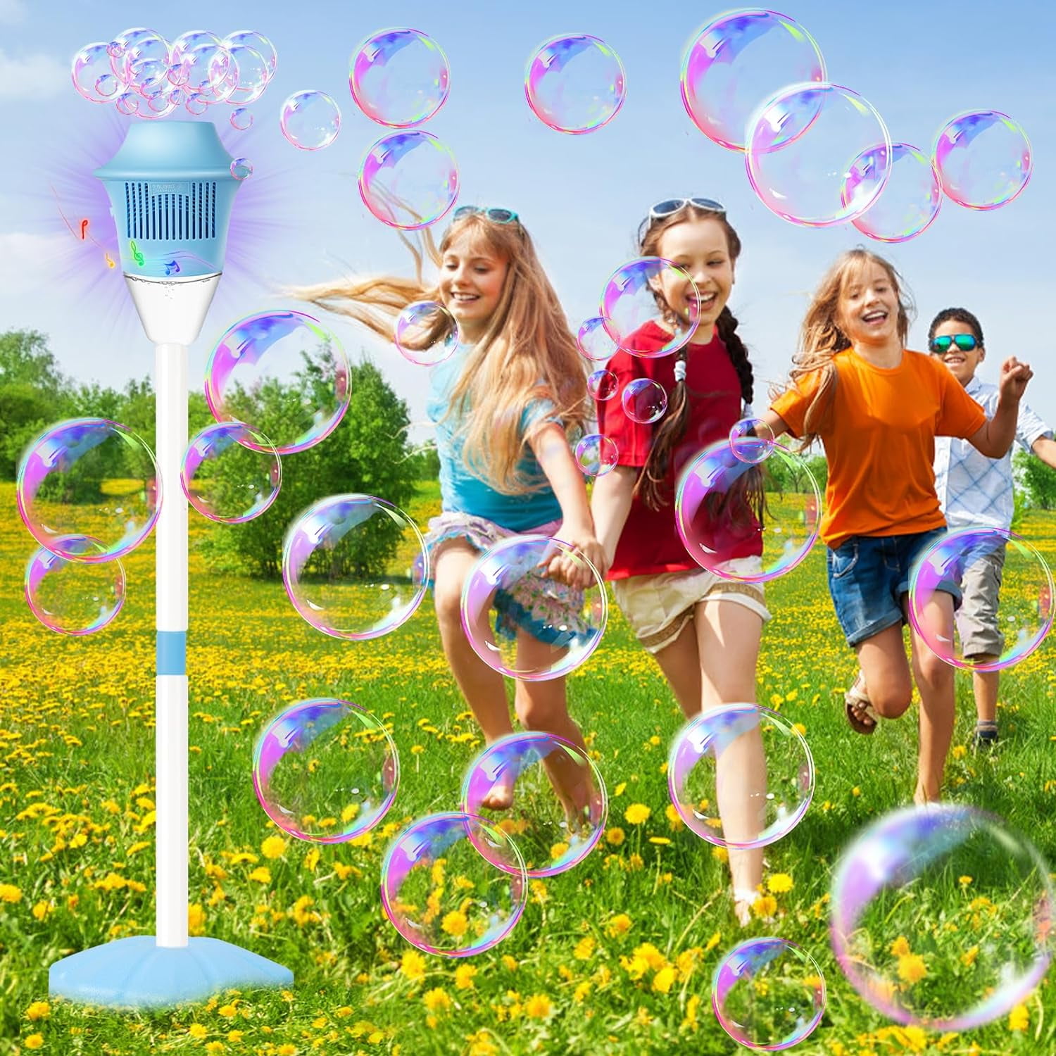 Bubble Machine, Beautysureup 2025 Upgrade Musical Garden Lamp Light Shape with LED for Party, Outdoor Adjustable Height Lawn Summer Toy for Kids, Ideal Gifts for Birthday, Christmas