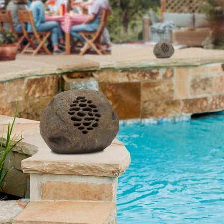 Alpine Corporation Waterproof Bluetooth Solar-Powered Outdoor Wireless Rock Speakers Set of 2