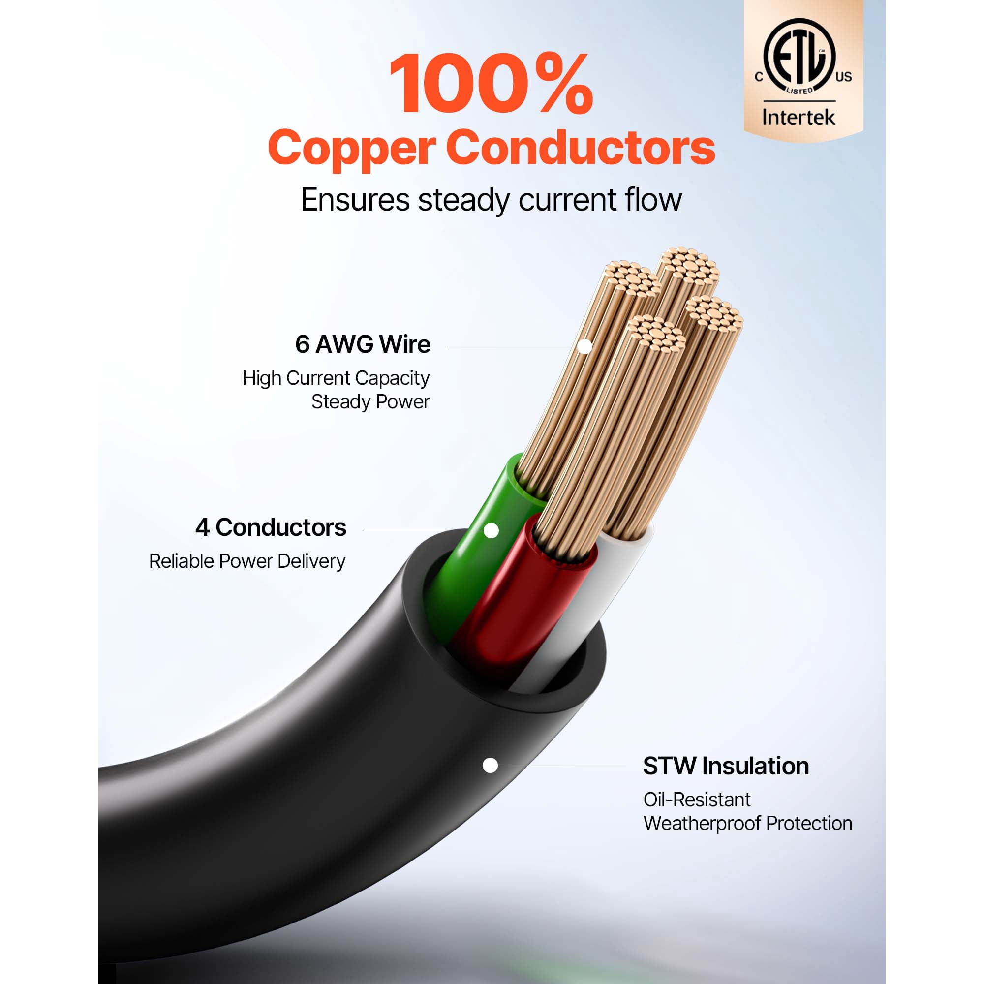 KFFKFF 100 FT RV Extension Cord, 50 Amp, 125V 7500W Durable STW 6/3 + 8/1 Gauge Wire, NEMA 14-50P Male to NEMA 14-50R Female Plug, Includes LED Indicator, Handle, and 15A Adapter, Suitable for RVs