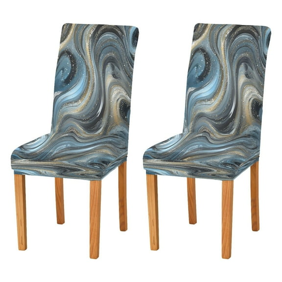Chair Protector Cover Dining Chair Slipcovers Pack of 2, Removable Washable Seat Cover for Dining Room Wedding Swirling Metal and Marble Pattern