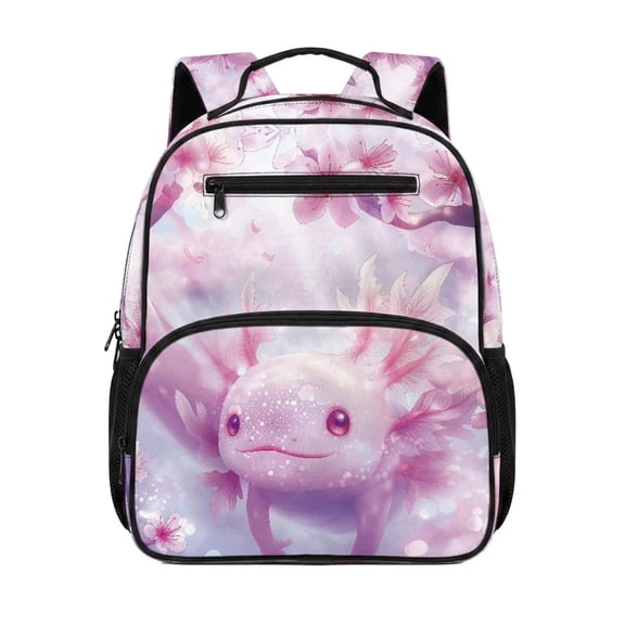 KUIFORTI Pink Axolotl Toddler Backpack Girls Kids School Bag with Side Pockets Adjustable Straps Lightweight for Preschool Kindergarten Back to School Supplies
