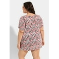 thumbnail image 5 of TIYOMI Ladies Plus Size 4X Swing Flowy Floral Tops Henley Blouses Summer Short Sleeve Buttons Up Tunics Pink Flower Dressy Blouses Pleated Babydoll Casual Tunics 4XL 24W 26W, 5 of 6