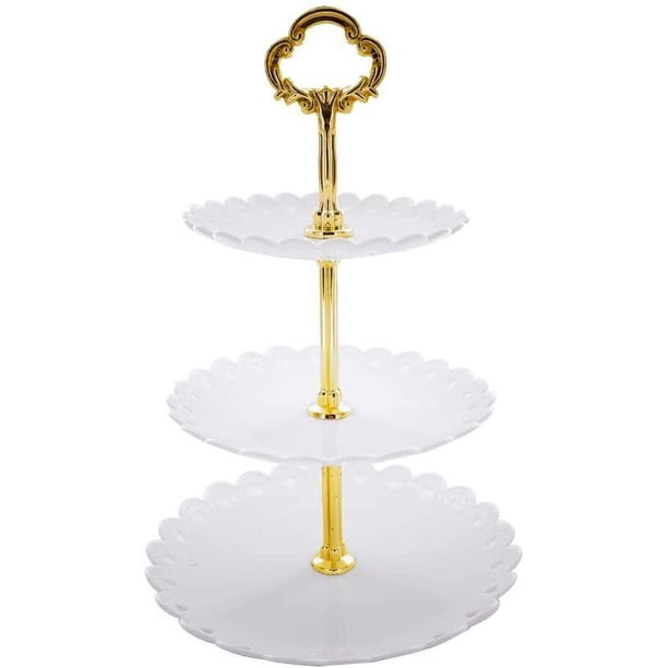 Con asa, 3 niveles, plástico, 3, soporte para tartas, soporte para servir, fruta, soporte para postres y magdalenas, soporte para tartas para decoración de fiestas y bodas, como plato de