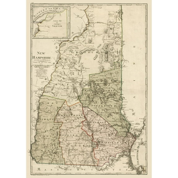 Historic State Map - New Hampshire - Sotzmann 1796 - 23 x 32.60 - Vintage Wall Art
