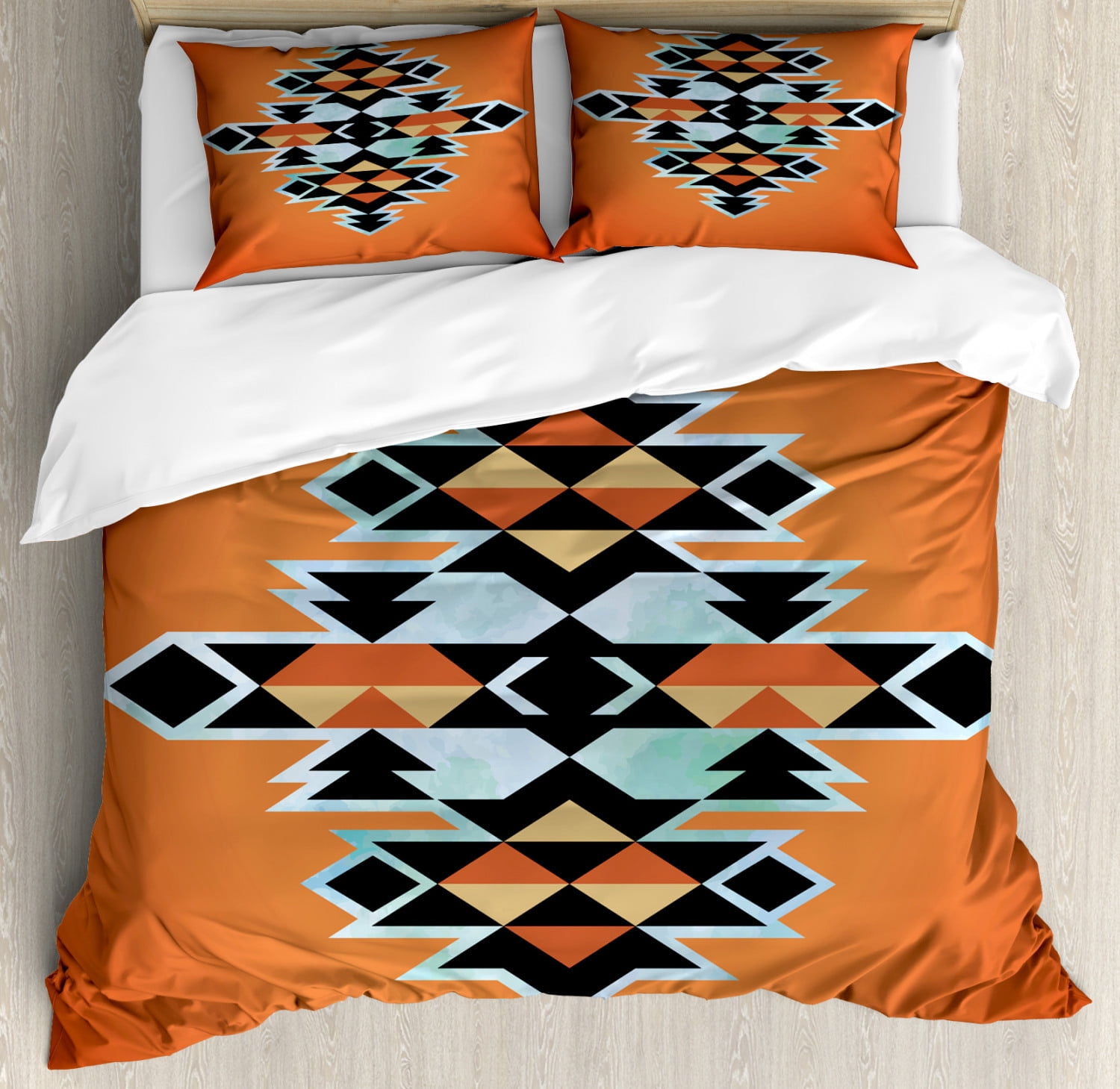 African Quilted Bedspread & Pillow Shams Set Ethnic Tribal Ancient Print