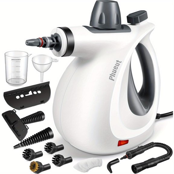 [Steam Cleaner] Powerful Handheld Steam Cleaner | Multi-Surface Steamer with 12 Versatile Attachments for Home, Car, And Office - Deep Cleaning Floors, Upholstery, Grout, Tiles, Kitchen Grease