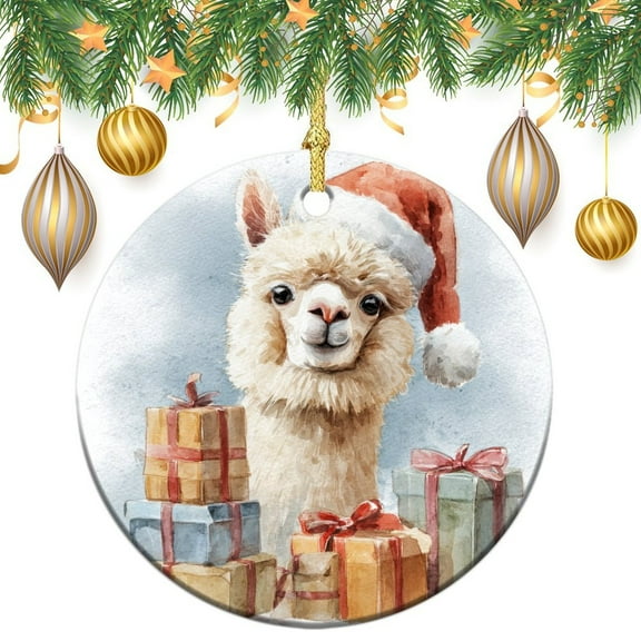 Christmas Ornament Cute Alpaca Double-Sided Printed 3" Ceramic Christmas Ornament Cute Llama Collectible Present Gift Xmas Tree Decoration Gifts Keepsake for Family