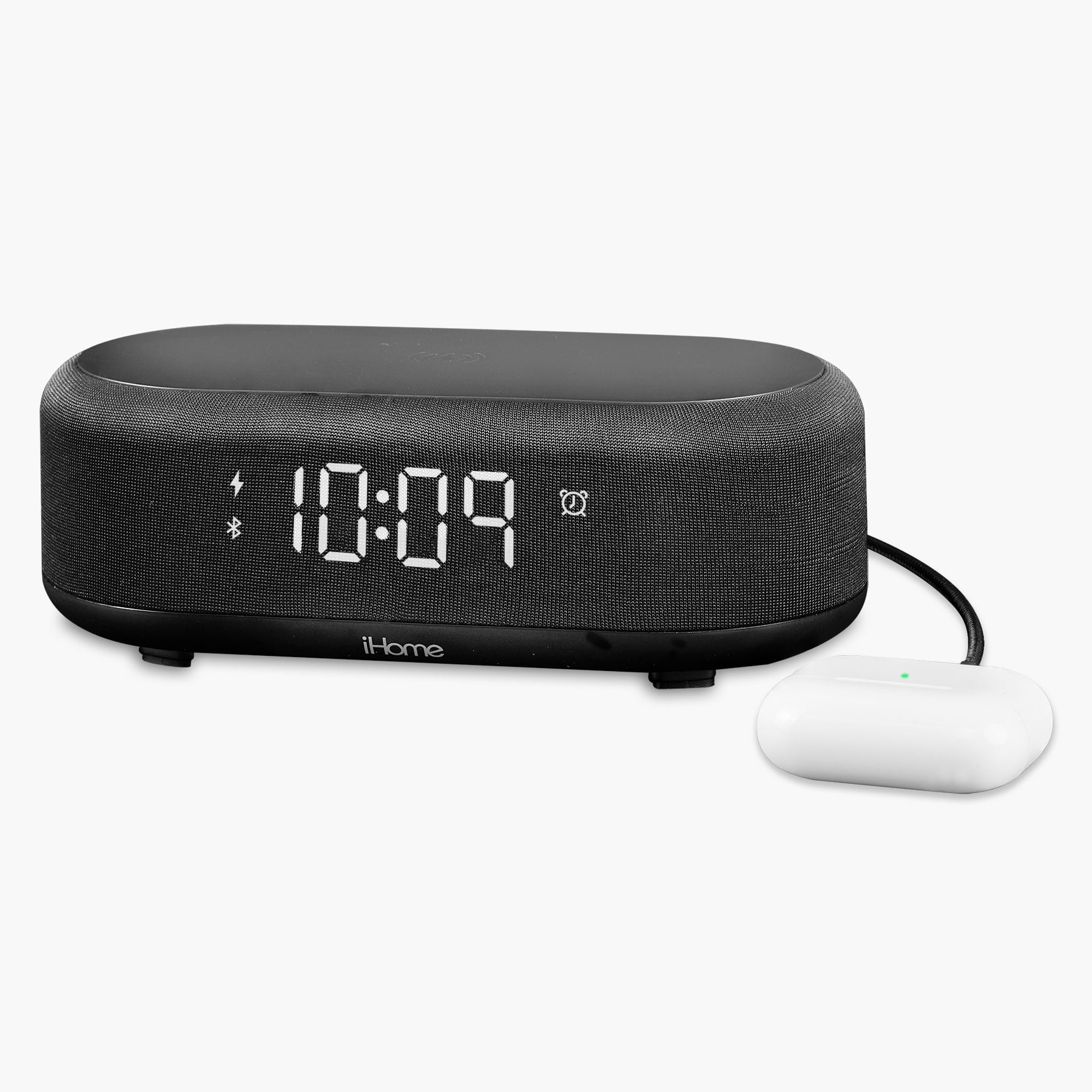 iHome Bluetooth Alarm Clock with Wireless Charger and USB Charging Station (iBTW112)